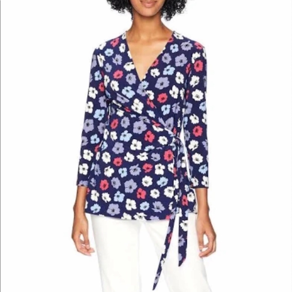 Anne Klein Printed Floral Wrap Top